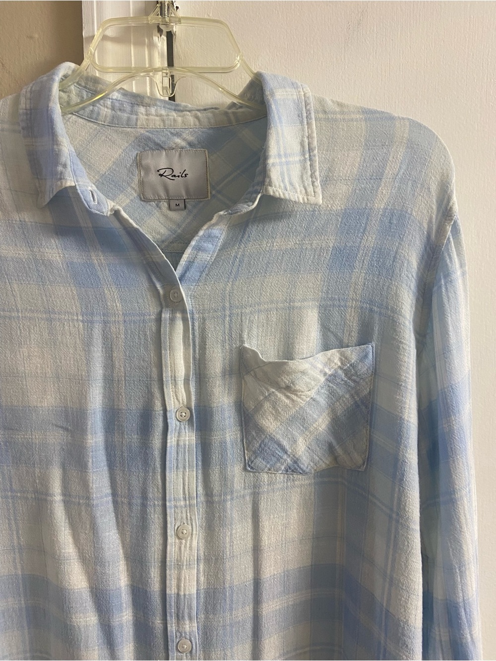 Rails Blue White Plaid Long Sleeve Button Down Linen Blend Shirt Medium - Picture 4 of 8